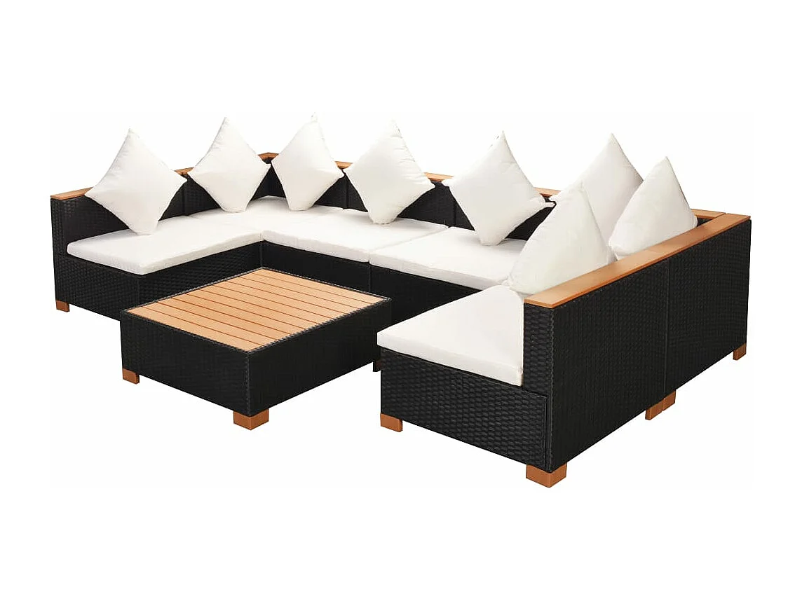 Salon de jardin 7 pièces avec coussins Résine tressée Noir