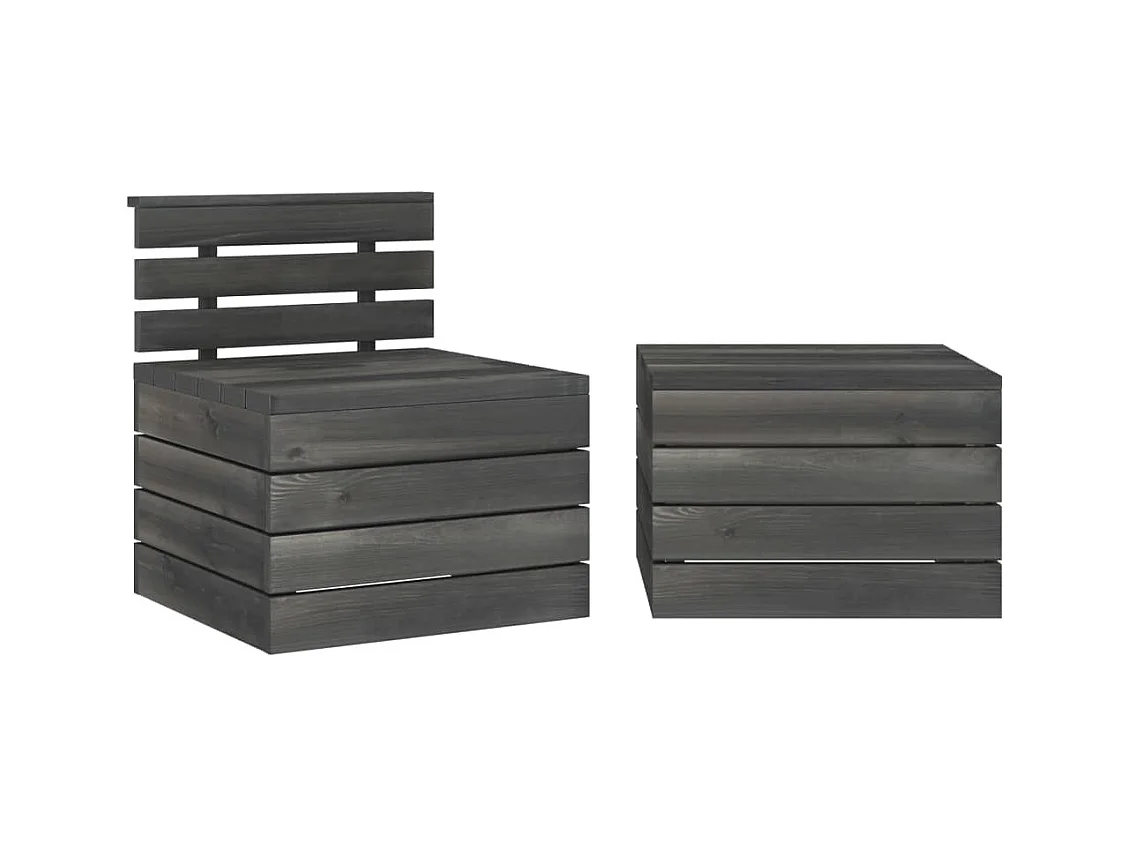 Salon de jardin palette 2 pièces Bois de pin massif Gris foncé