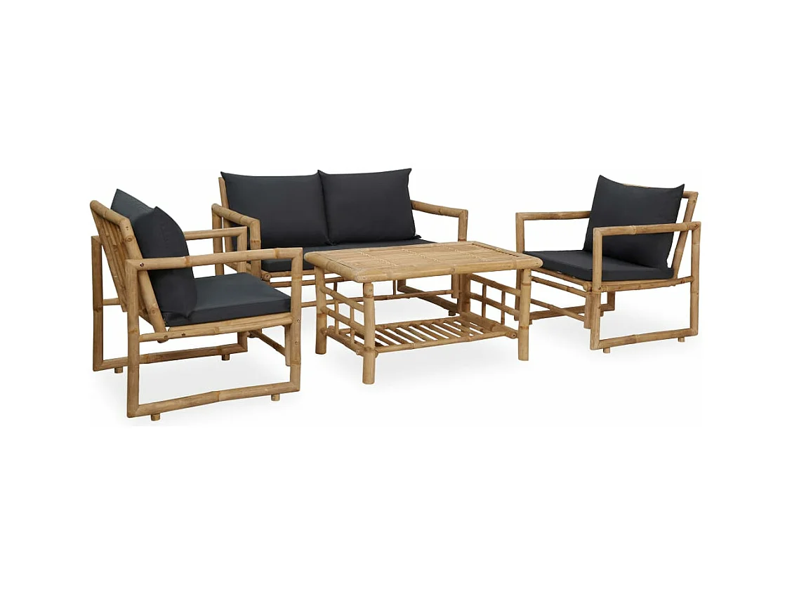 Salon de jardin 4 pièces avec coussins Bambou
