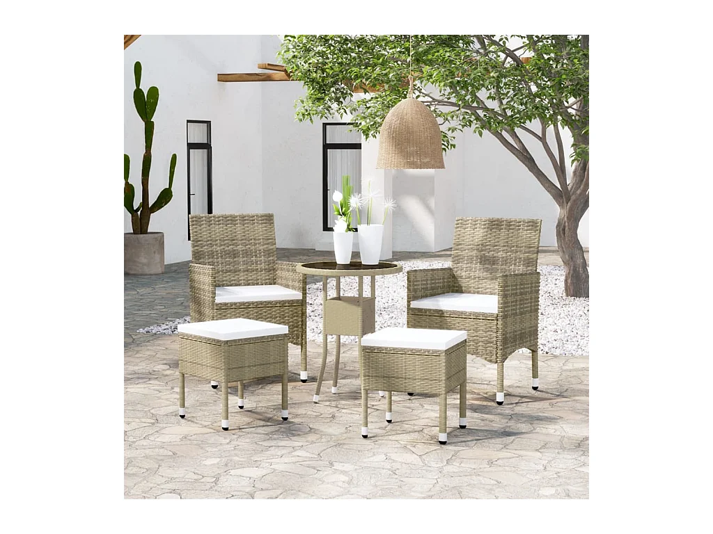 Salon de jardin 5 pièces Résine tressée Beige