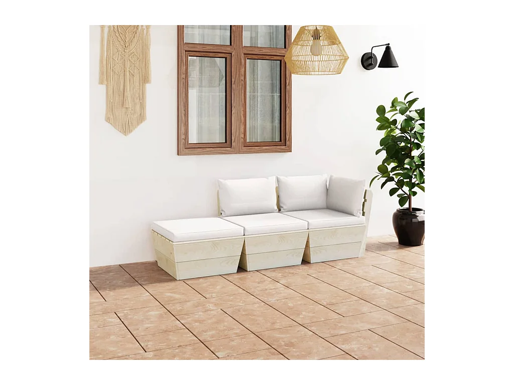 3-delige Loungeset met kussens pallet vurenhout