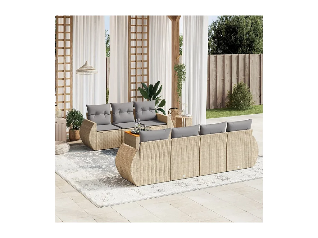 8-delige Loungeset met kussens poly rattan beige