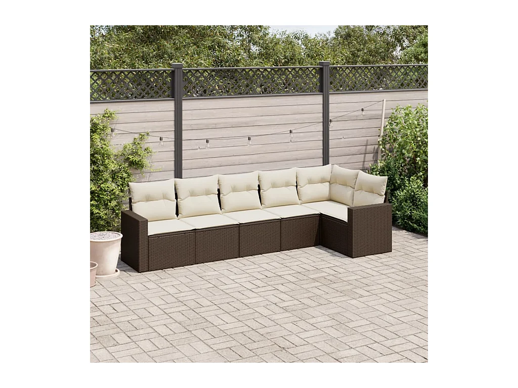 Salon de jardin avec coussins 6 pièces marron résine tressée