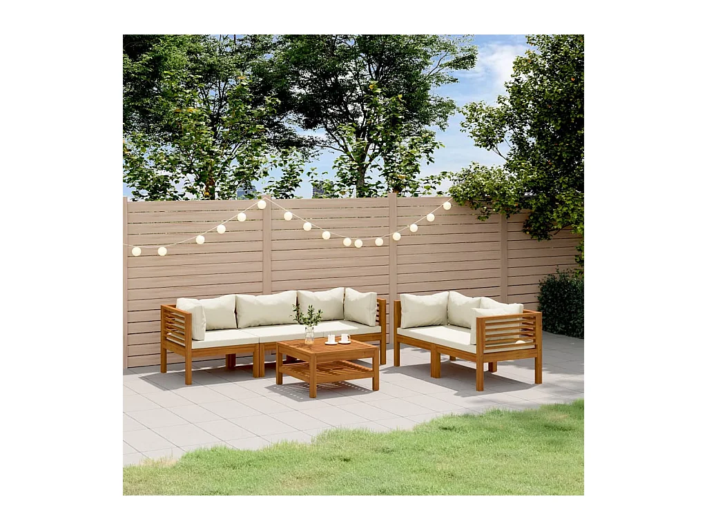 Salon de jardin 6 pièces avec coussin crème Bois d'acacia solide