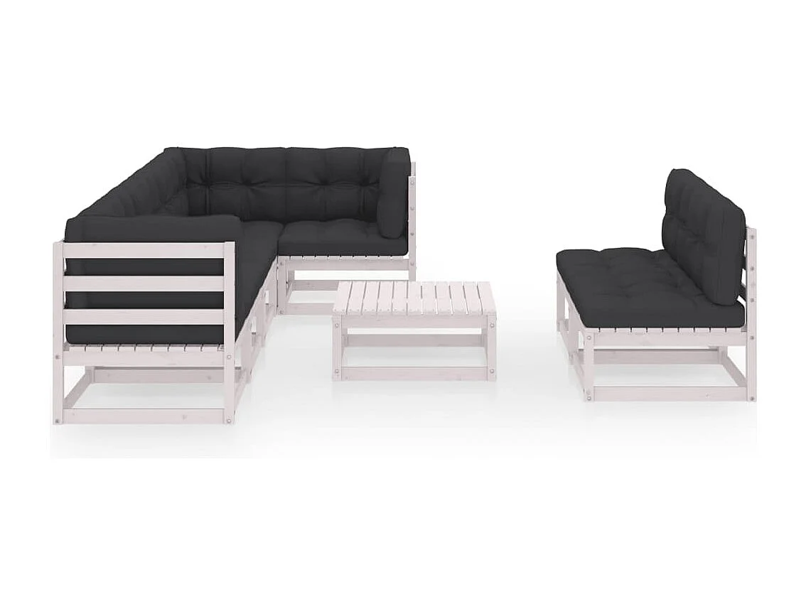 Salon de jardin 8 pièces avec coussins Bois de pin massif