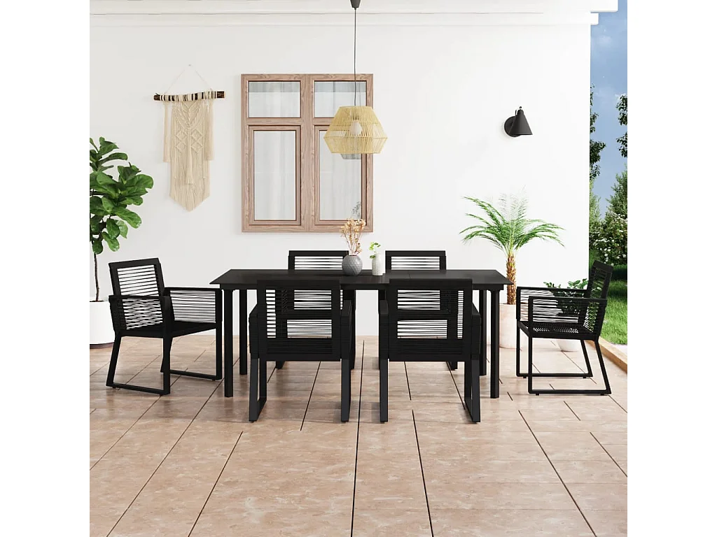 Juego de comedor de jardín 7 piezas ratán PVC negro
