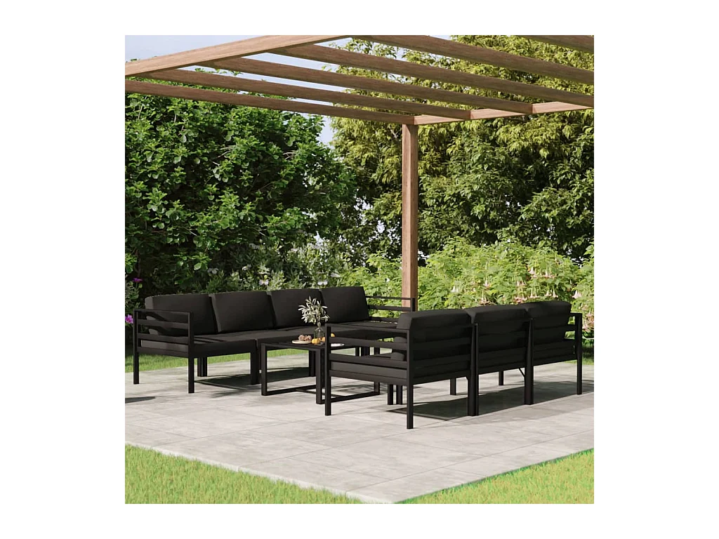 Salon de jardin 8 pièces avec coussins Aluminium Anthracite