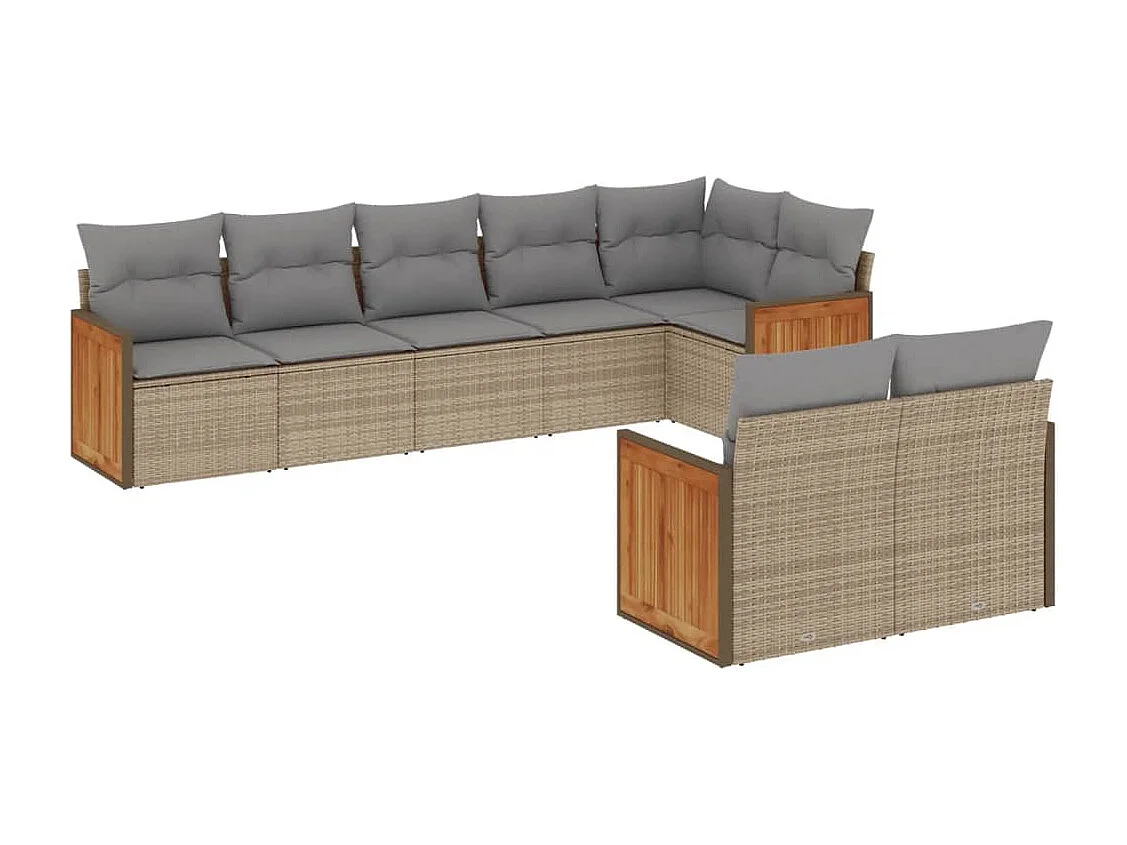 8 peças conjunto de sofás p/ jardim com almofadões vime PE bege