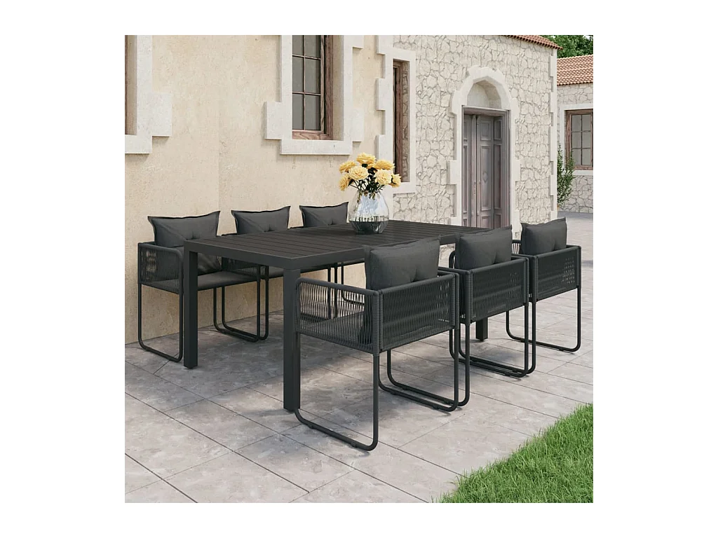 7-delige Tuinset PVC-rattan zwart