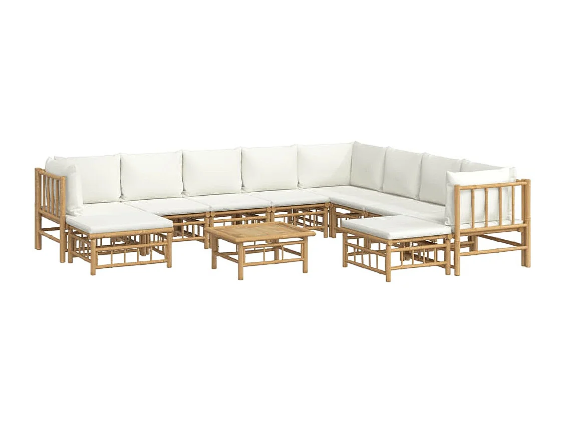 Salon de jardin 11 pièces avec coussins blanc crème bambou