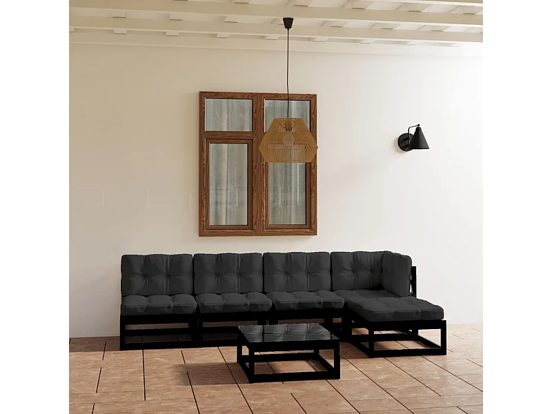 Juego de muebles de jardín 6 piezas y cojines madera pino maciza