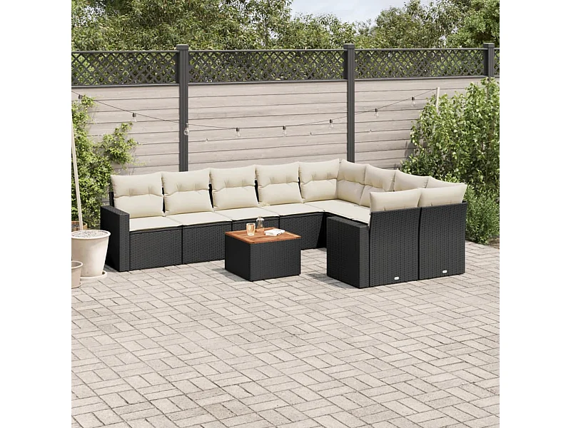 Salon de jardin 10 pièces avec coussins noir résine tressée