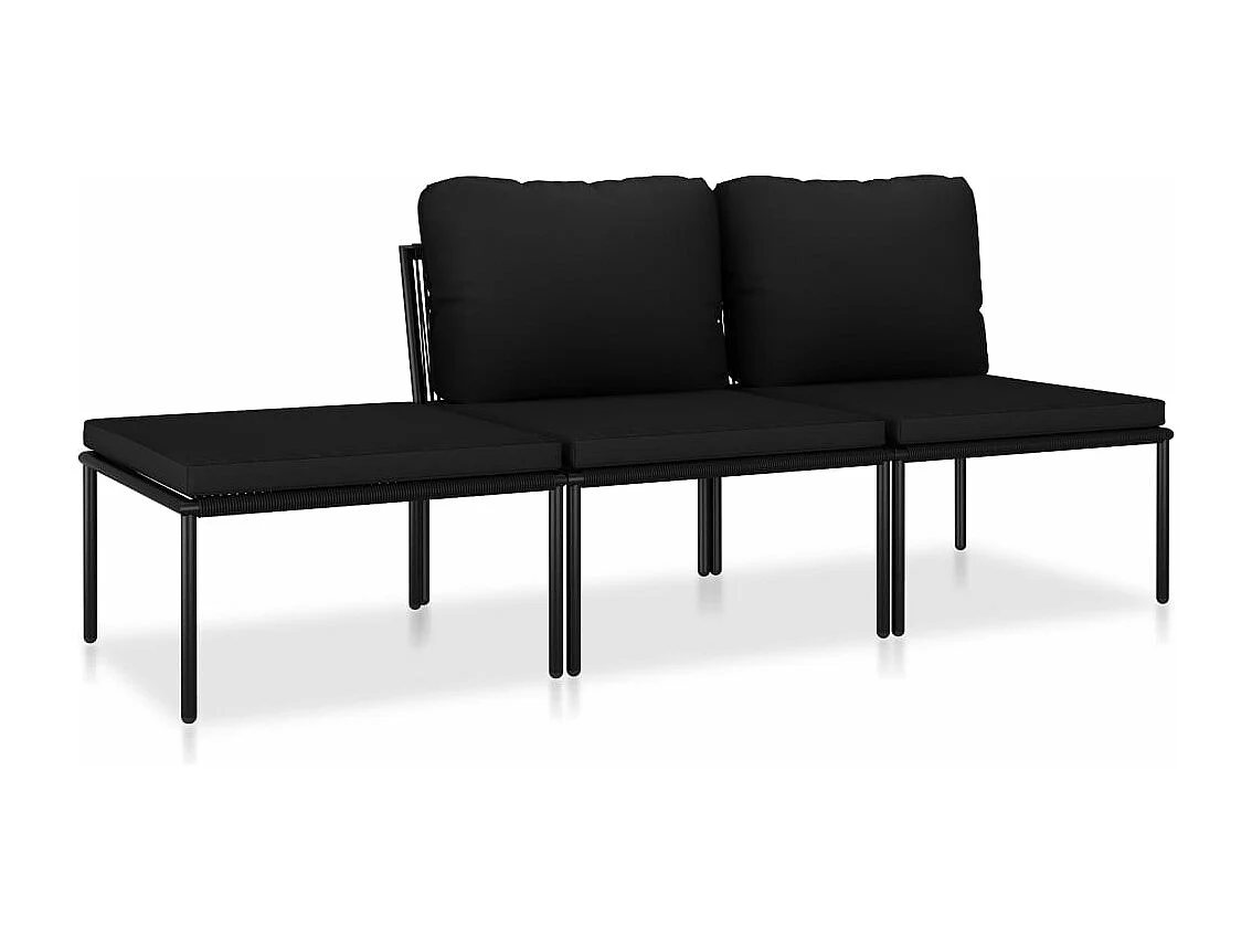 Salon de jardin 3 pièces avec coussins Noir PVC