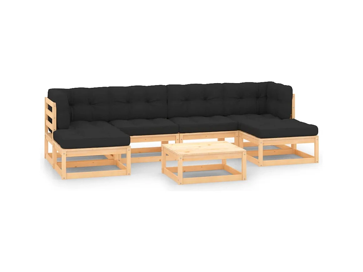 Salon de jardin 7 pièces avec coussins anthracite Pin massif