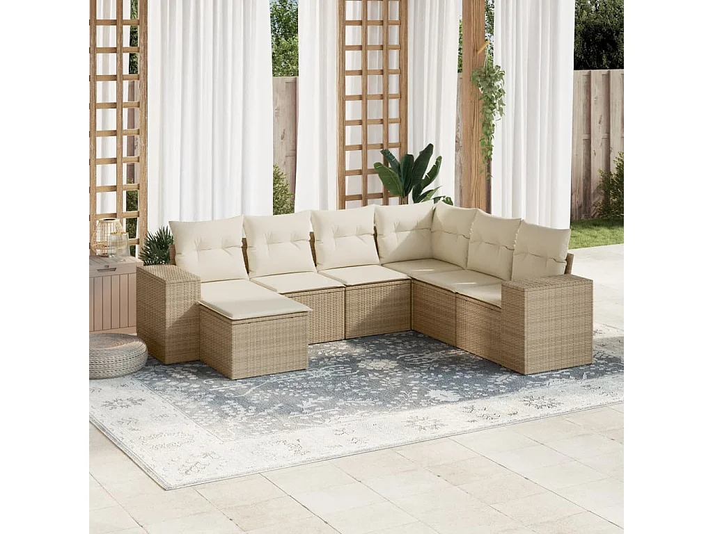 Salon de jardin avec coussins 7 pièces beige résine tressée