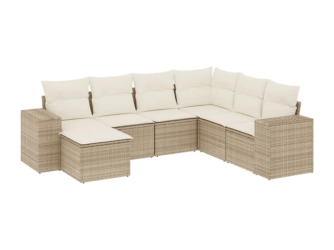 Salon de jardin avec coussins 7 pièces beige résine tressée
