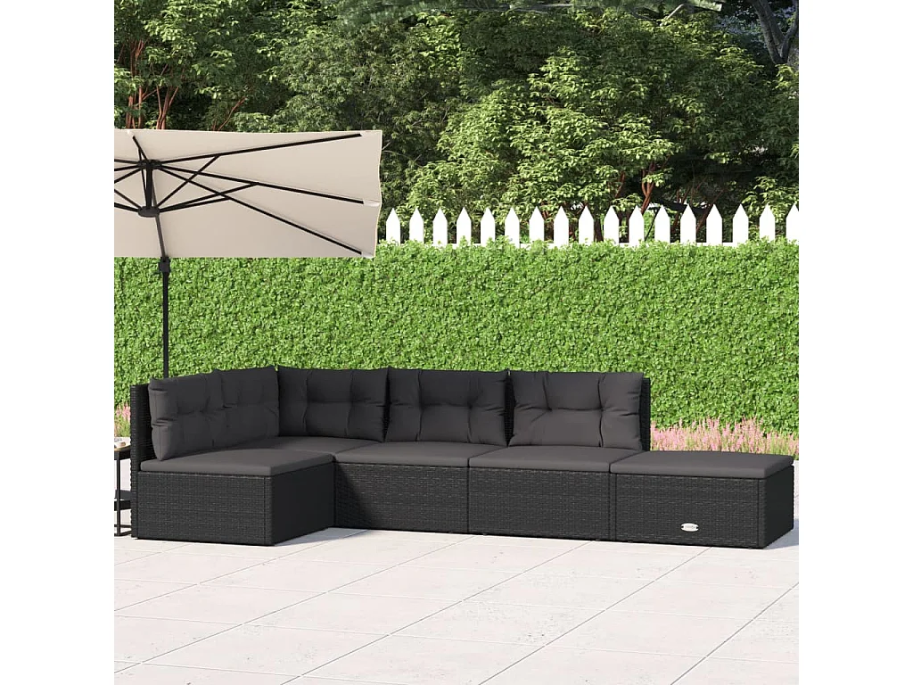 Salon de jardin 5 pièces avec coussins Noir Résine tressée