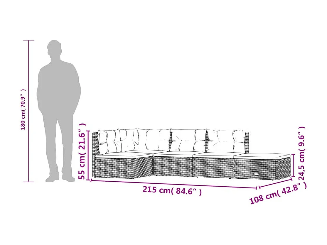 Salon de jardin 5 pièces avec coussins Noir Résine tressée
