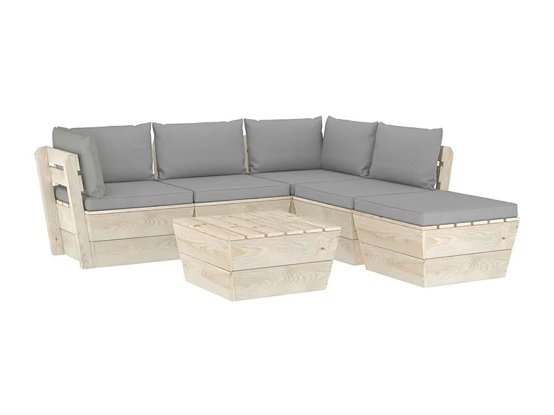 Muebles de jardín de palets 6 piezas y cojines madera de abeto