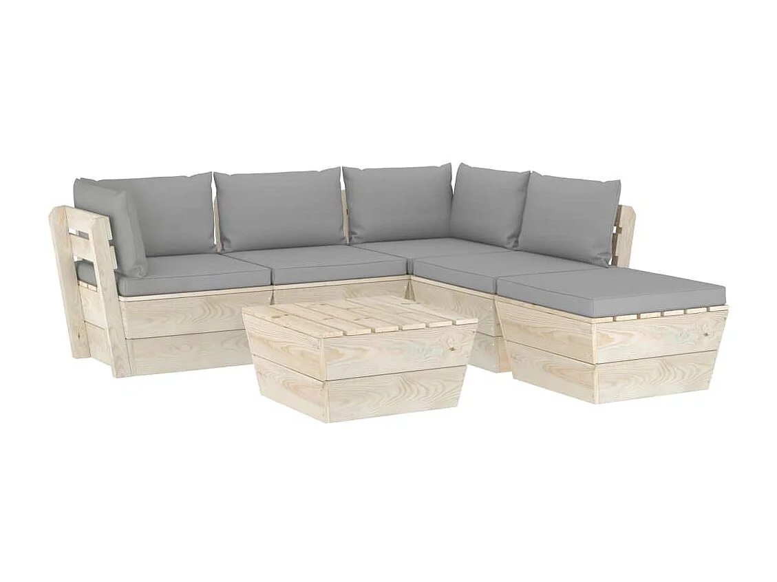 Muebles de jardín de palets 6 piezas y cojines madera de abeto