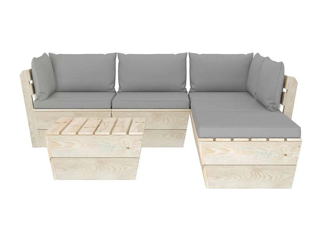 Muebles de jardín de palets 6 piezas y cojines madera de abeto