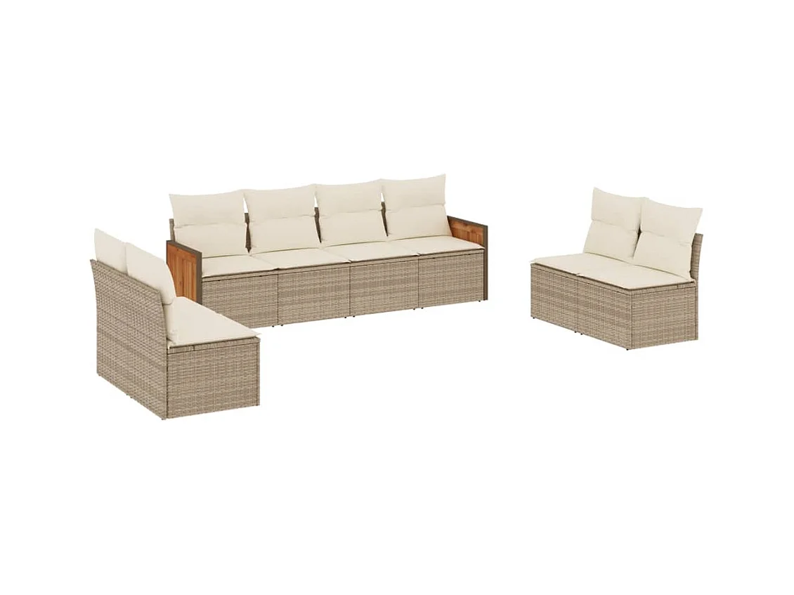 Salon de jardin avec coussins 8 pièces beige résine tressée