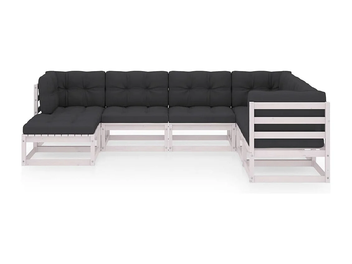 Muebles de jardín 7 piezas con cojines de madera de pino maciza
