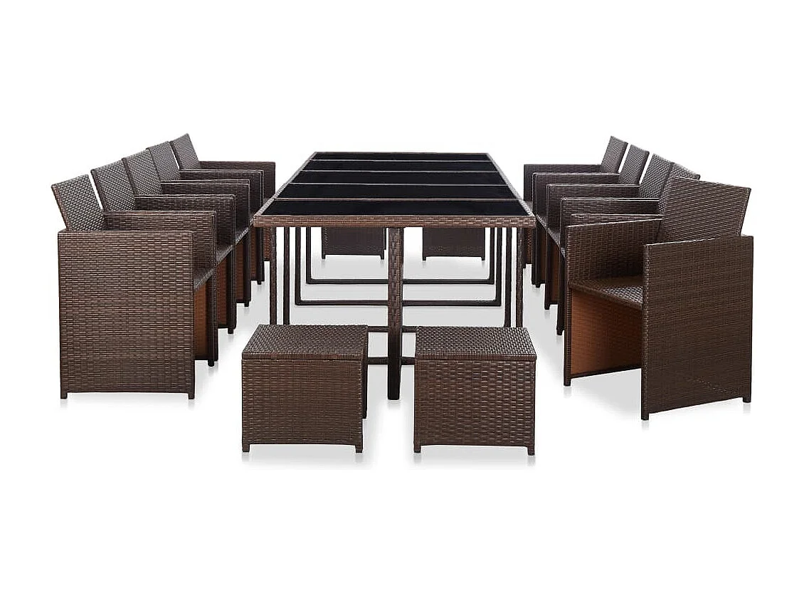Set comedor de jardín 15 piezas y cojines ratán sintético marrón
