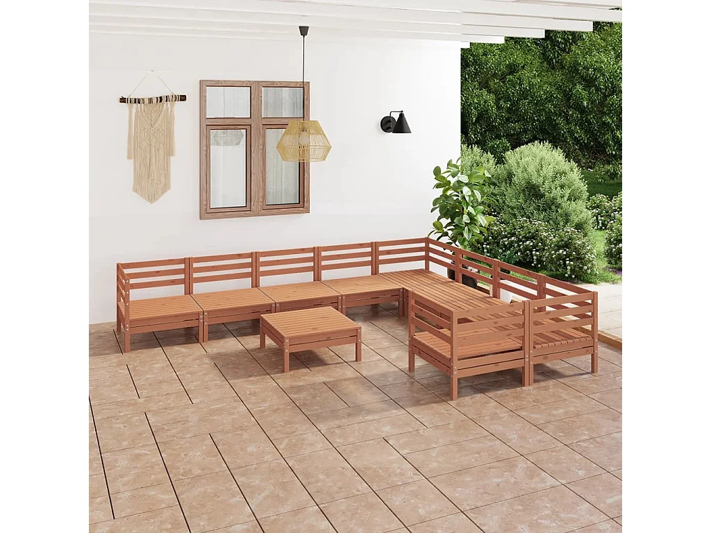 Salon de jardin 10 pièces Marron miel Bois de pin massif
