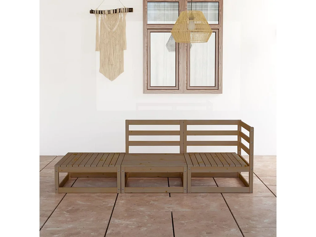 3 peças conjunto lounge de jardim pinho maciço castanho mel