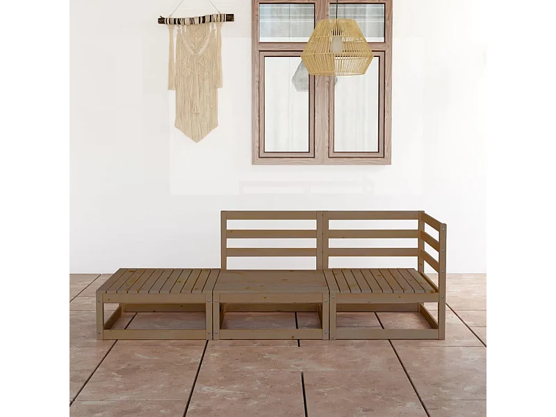 3-delige Loungeset massief grenenhout honingbruin