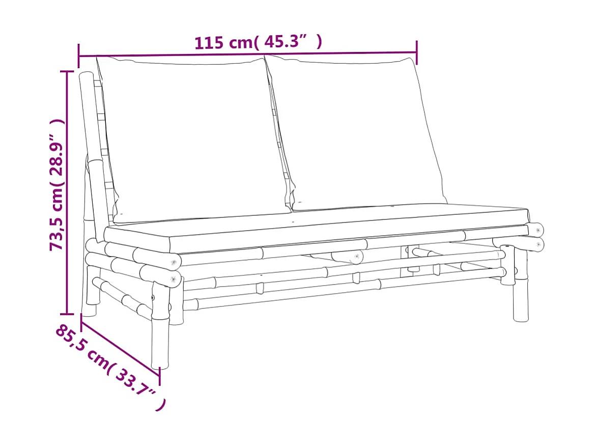 Set de muebles de jardín 5 piezas bambú con cojines gris oscuro