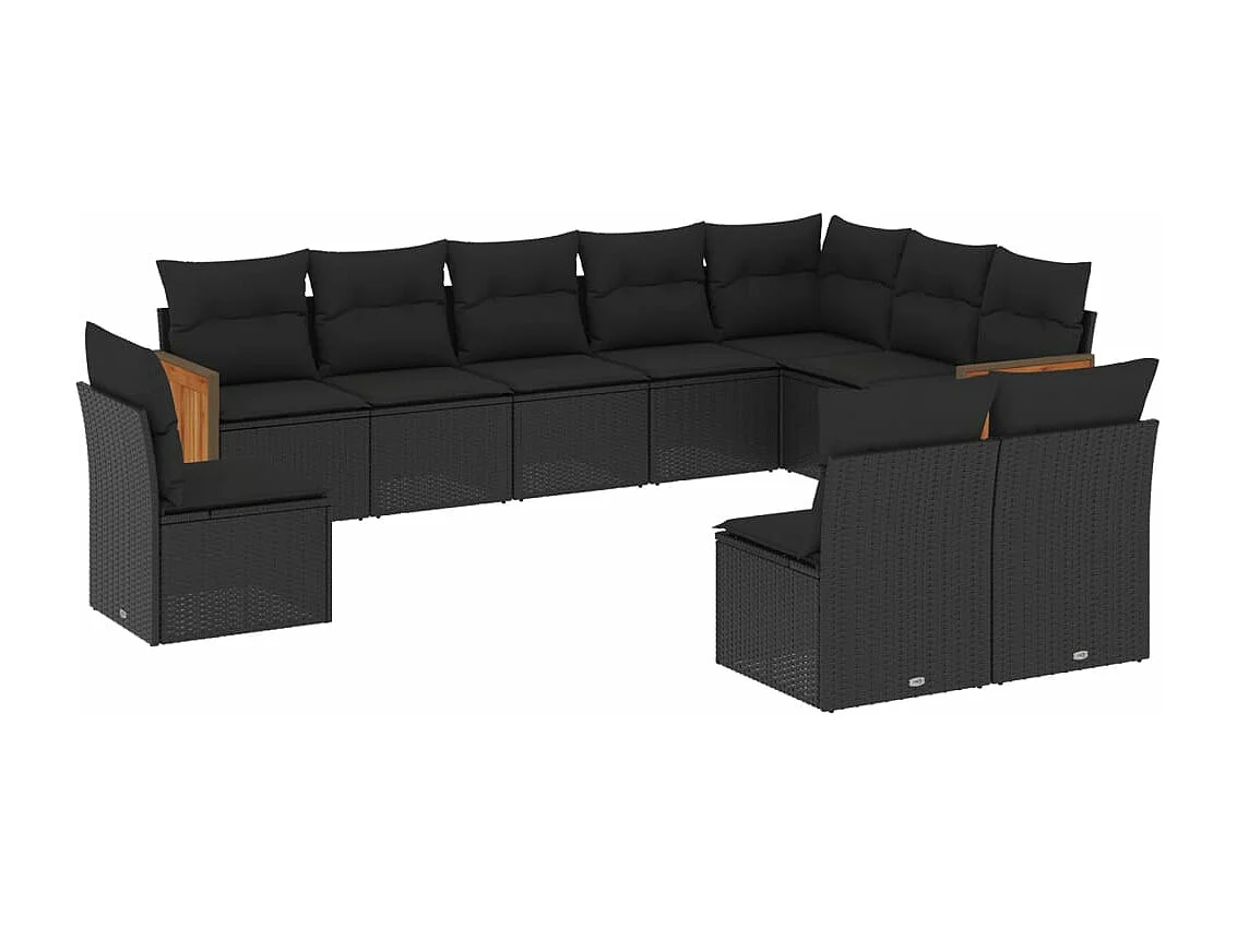 Set de sofás de jardín 10 piezas cojines ratán sintético negro