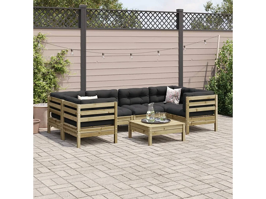 Salon de jardin 7 pièces avec coussins bois de pin imprégné