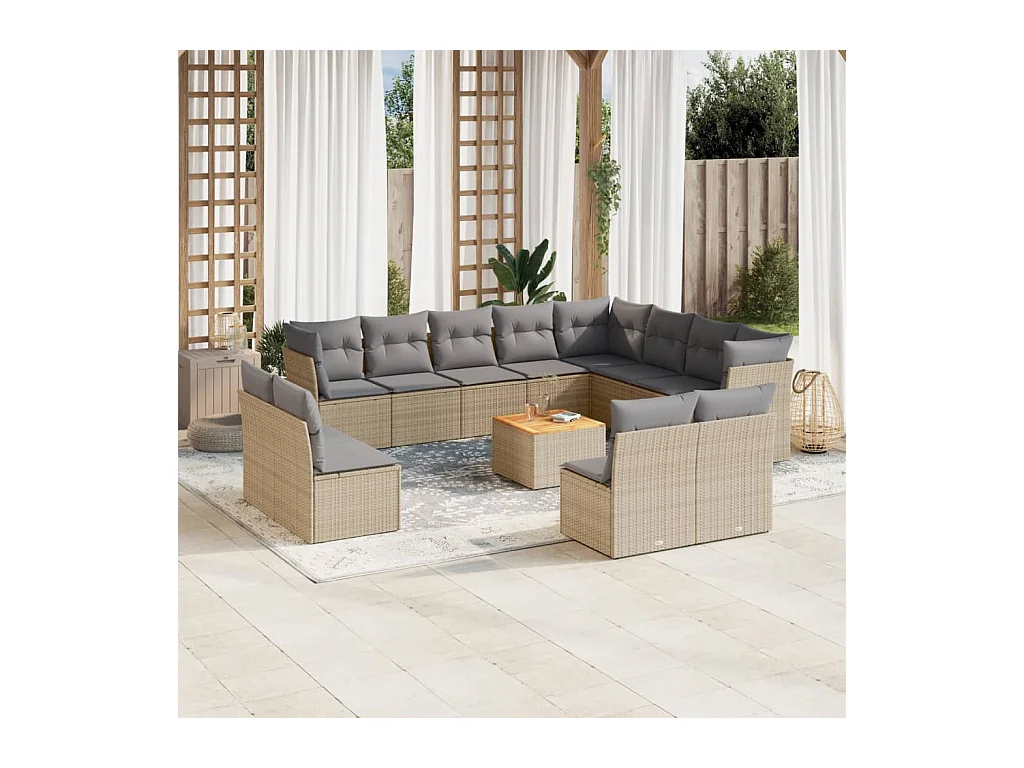 Salon de jardin avec coussins 13 pièces beige résine tressée