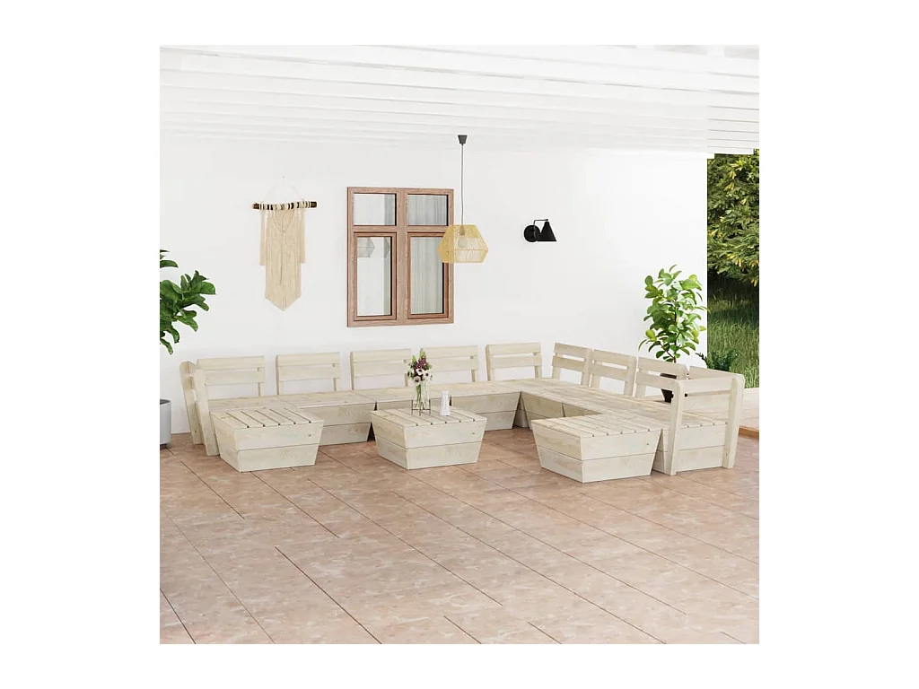 Salon de jardin palette 11 pièces Bois d'épicéa imprégné