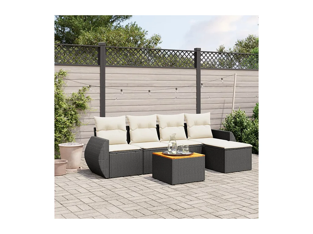 Salon de jardin 6 pièces avec coussins noir résine tressée