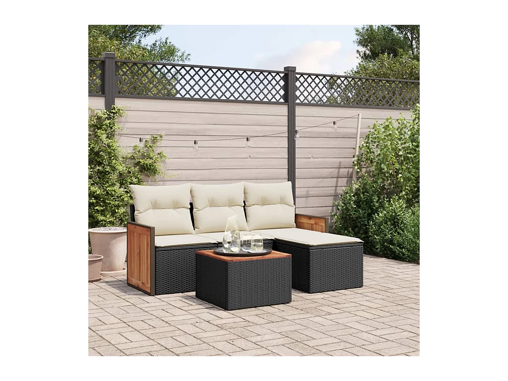 Salon de jardin 5 pièces avec coussins noir résine tressée