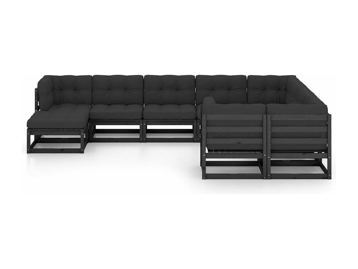 10 peças conjunto lounge jardim c/ almofadões pinho maciço preto