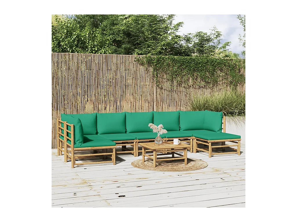 Salon de jardin 8 pièces avec coussins vert bambou