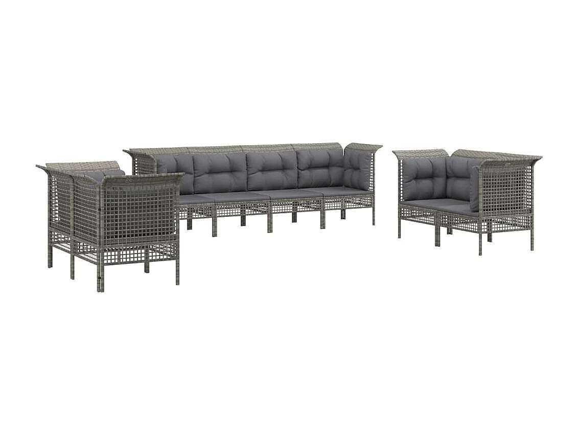 Salon de jardin 8 pièces avec coussins Gris Résine tressée
