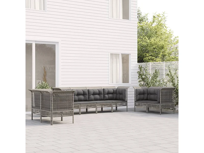 Salon de jardin 8 pièces avec coussins Gris Résine tressée