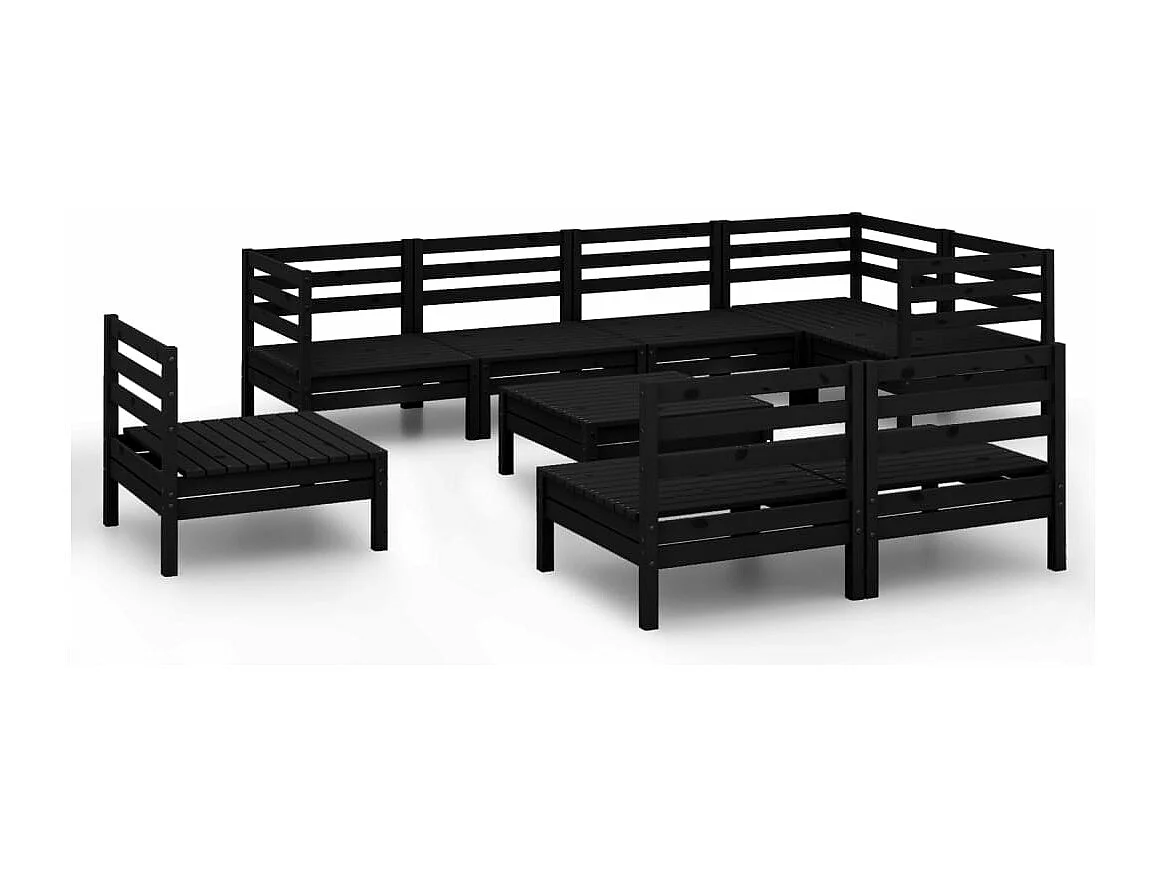 Juego de muebles de jardín 9 piezas madera maciza de pino negro