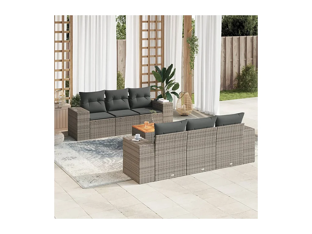 Salon de jardin avec coussins 7 pièces gris résine tressée