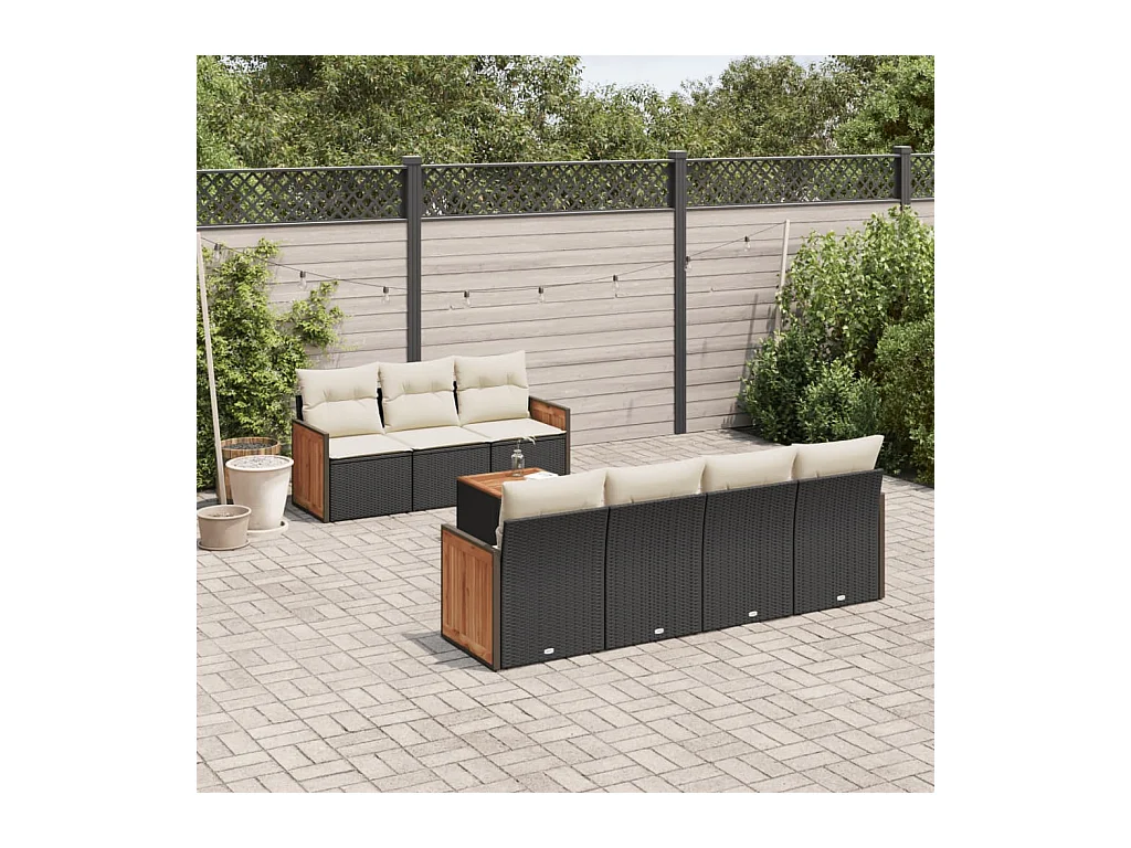 8 peças conjunto sofás de jardim com almofadões vime PE preto