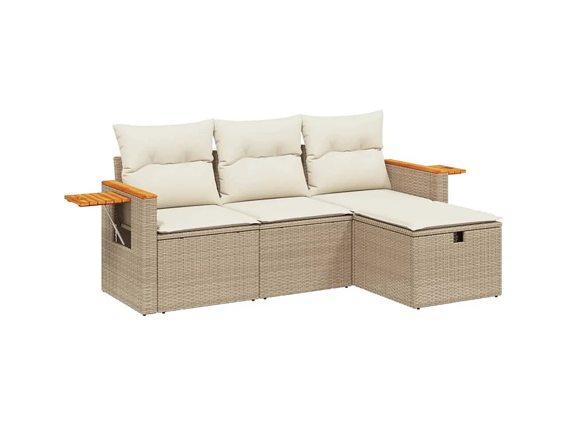 Salon de jardin avec coussins 4 pièces beige résine tressée