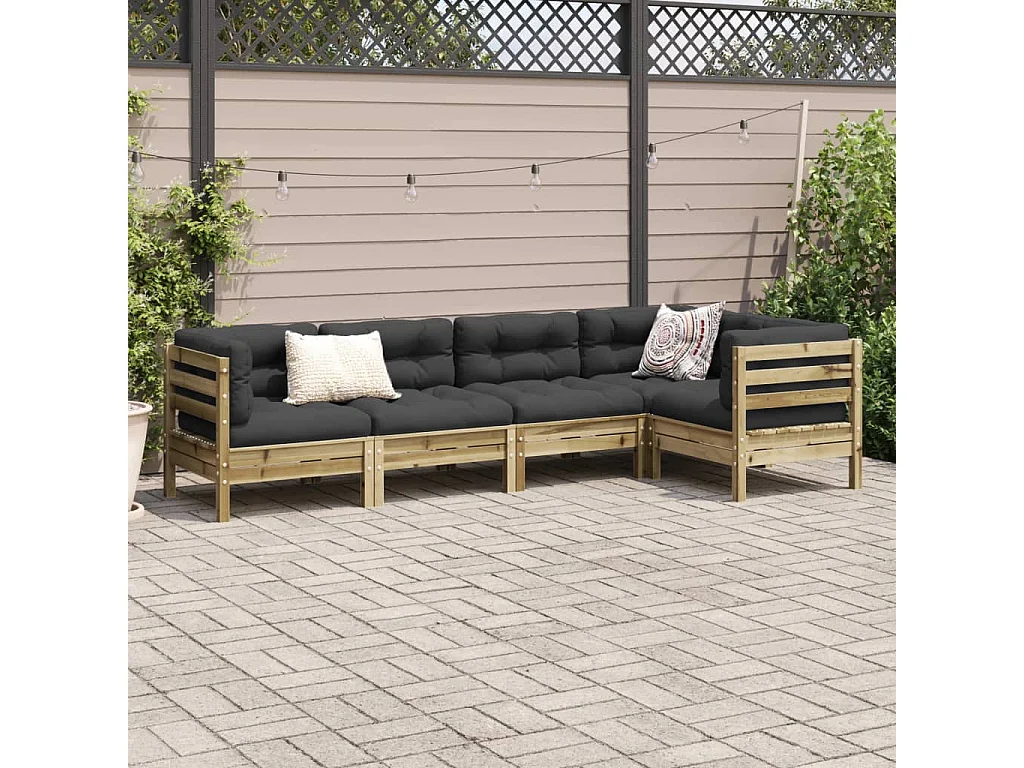 Salon de jardin 5 pièces avec coussins bois de pin imprégné