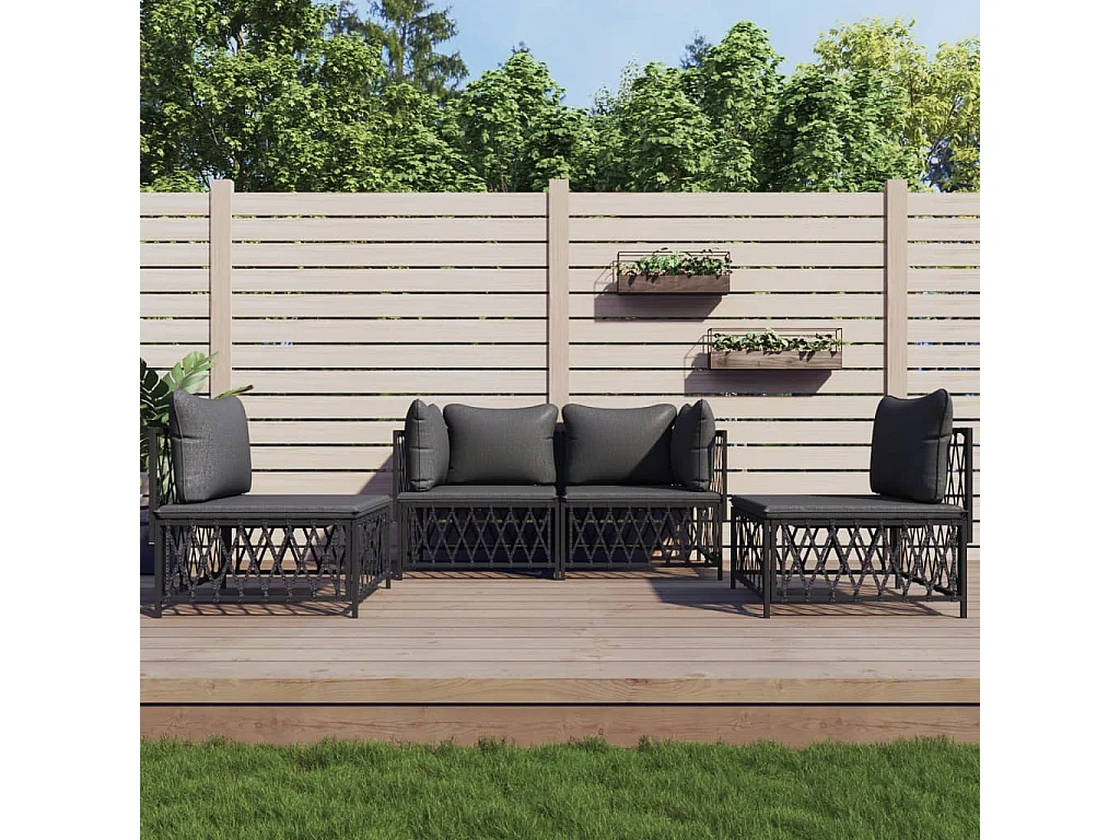 Juego muebles de jardín 4 piezas y cojines acero gris antracita