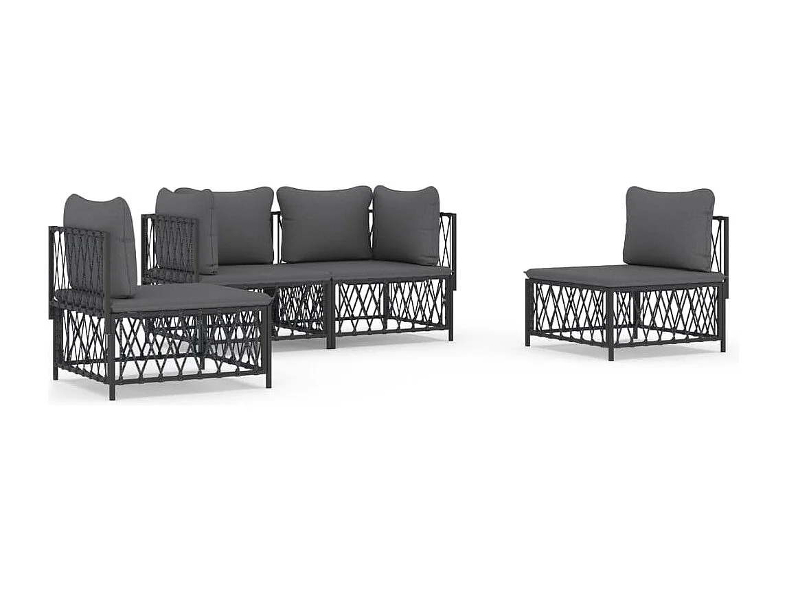Juego muebles de jardín 4 piezas y cojines acero gris antracita