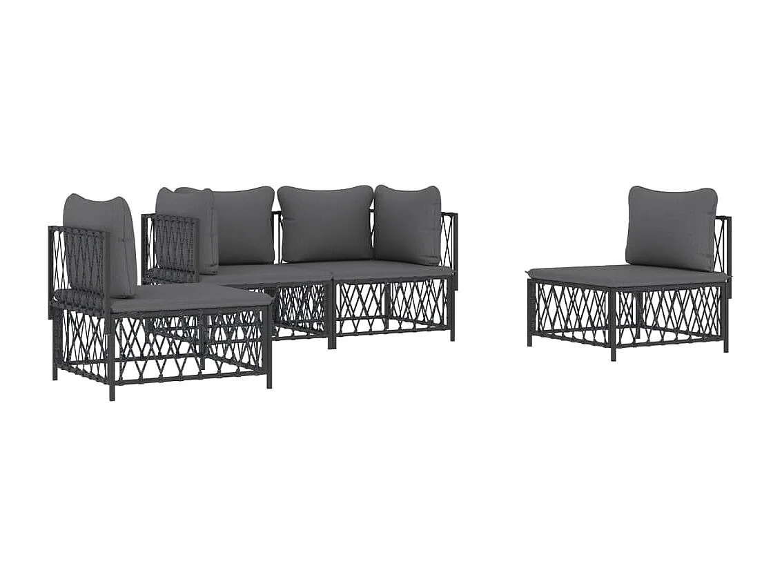 Juego muebles de jardín 4 piezas y cojines acero gris antracita